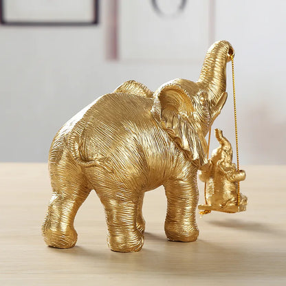 Elephant Father And Baby Resin Figurine