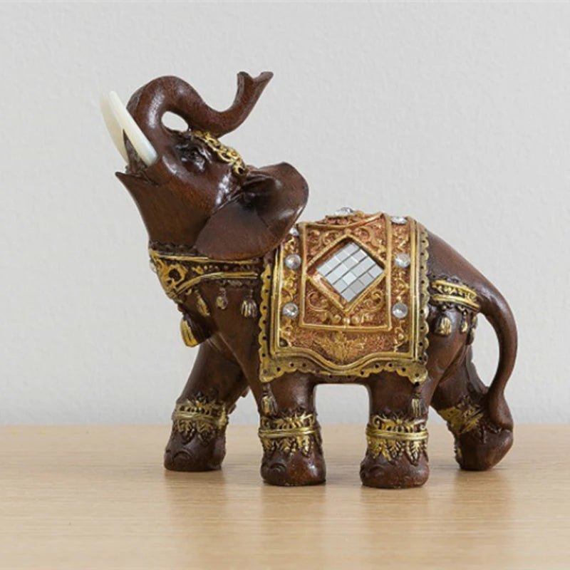 Elephant Gold Color Statue Resin Ornaments