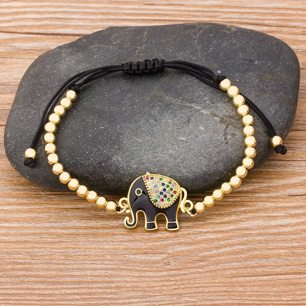 Elephant Bracelet Copper Zircon Bead Bangles