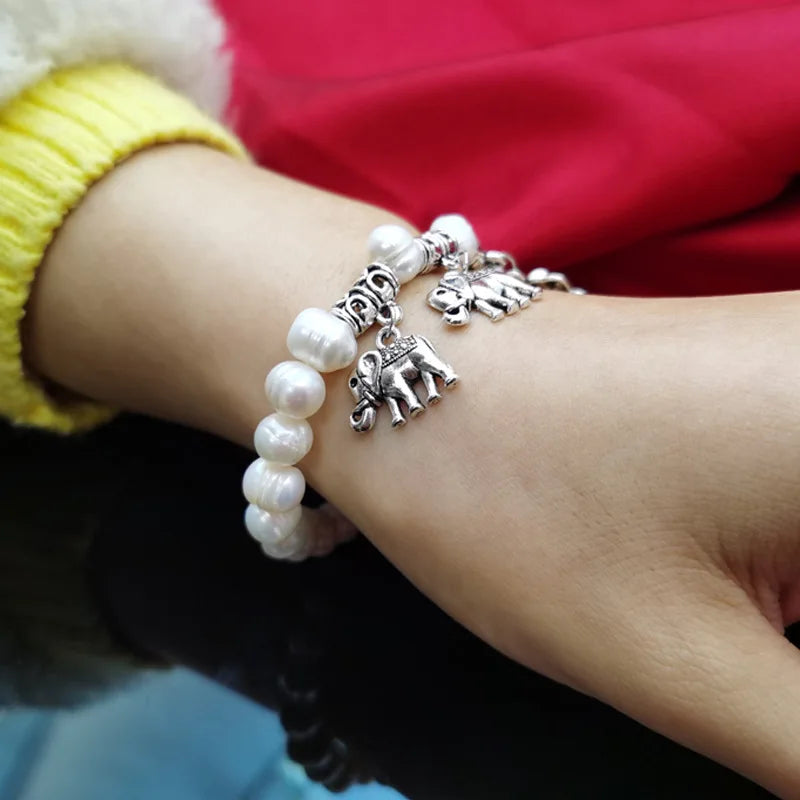 Elephant Silver 925 Freshwater Pearl Bracelet