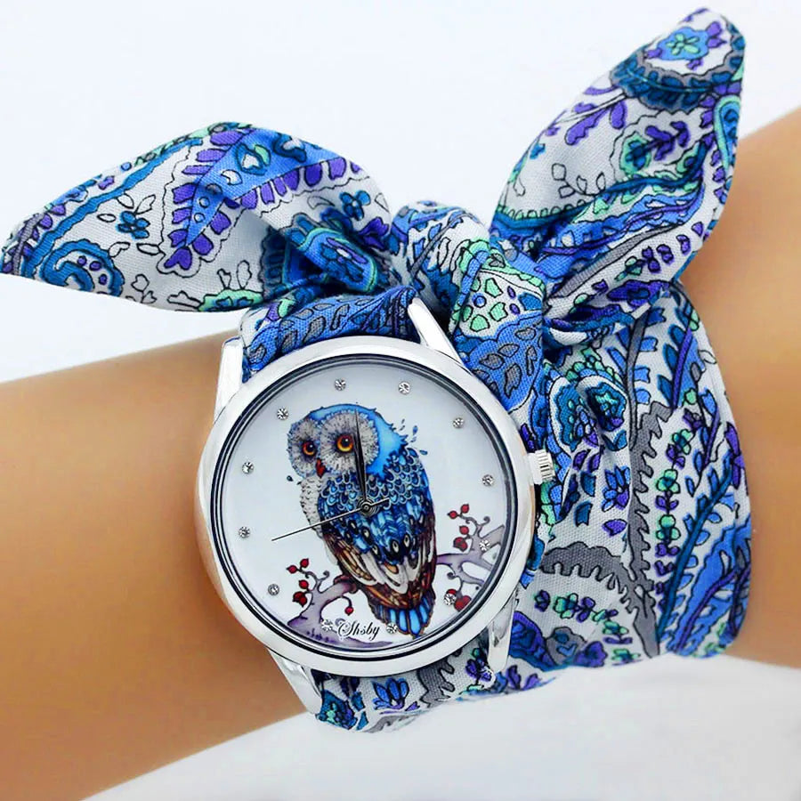 Owl Pattern Fabric Clock