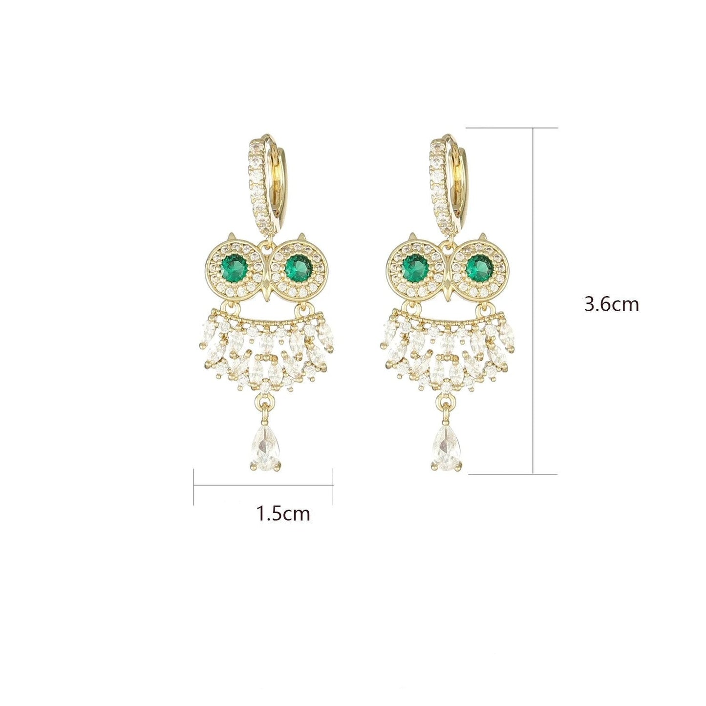 Owl Cubic Zircon Stud Earrings Gold Plated Earrings