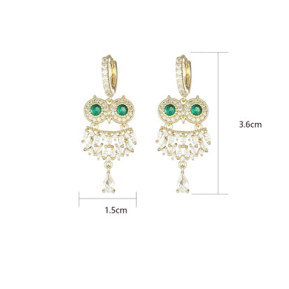 Owl Cubic Zircon Stud Earrings Gold Plated Earrings