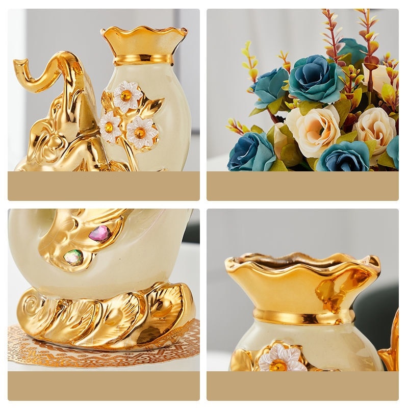 Ceramic Golden Elephant Vase Home Decoration