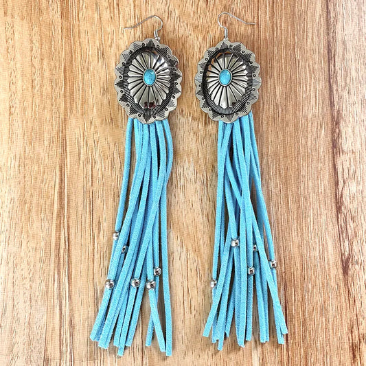 Native Long Tassel Turquoise Earrings