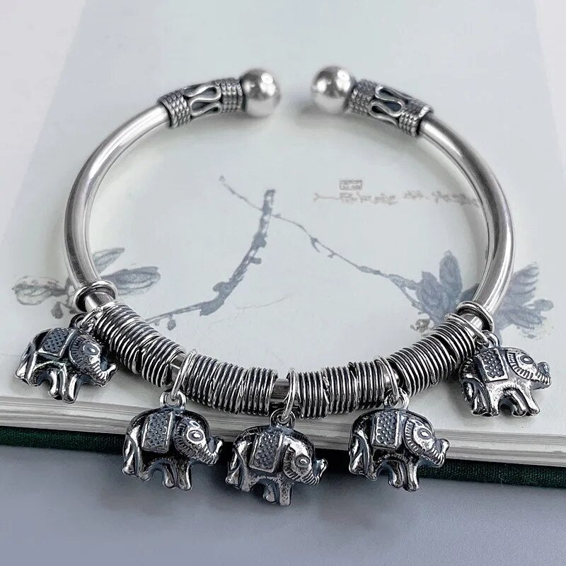 Elephant Sterling Silver Bangle Bracelet