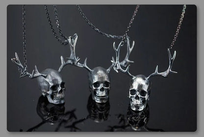 Skull Antlers Pendant Necklace Stainless Steel