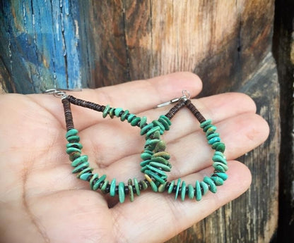 Native Turquoise Hoop Earrings Indian Boho Hippie