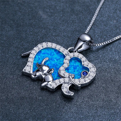 Elephant Pendant Necklace White Blue