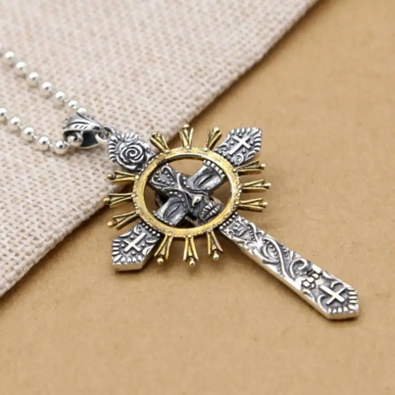 Skull Cross Pendant Gold Color Necklace