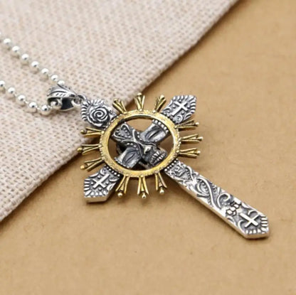 Skull Cross Pendant Gold Color Necklace