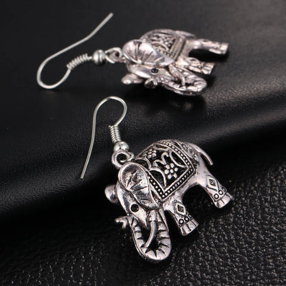 Elephant Long Dangle Earring Silver Color