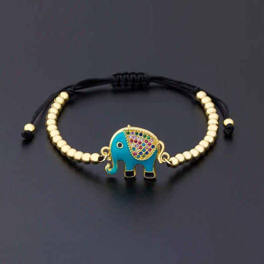 Elephant Bracelet Copper Zircon Bead Bangles