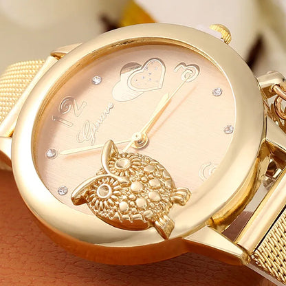 Owl Watches Gold Mesh Band