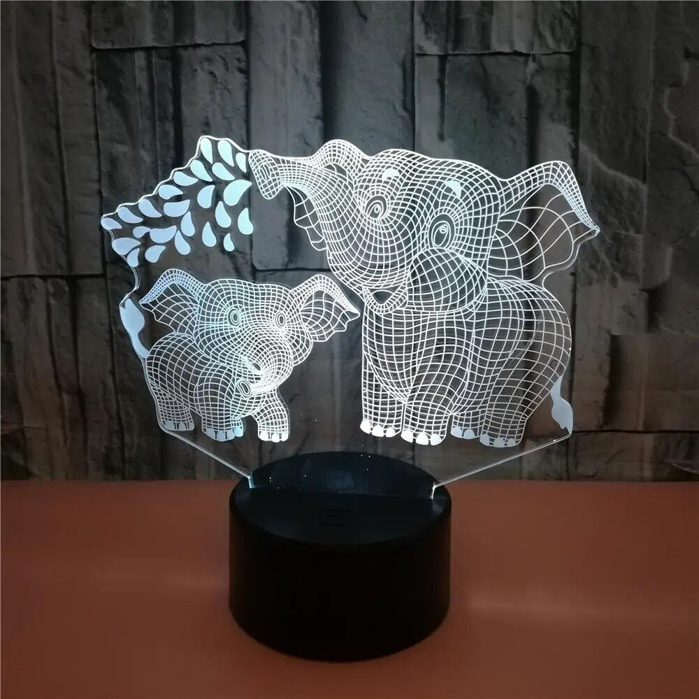 Elephant 3D Night Light Pattern 16 Color Remote