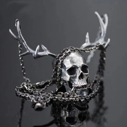 Skull Antlers Pendant Necklace Stainless Steel