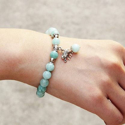 Elephant Pendant Blue Beads Bracelet