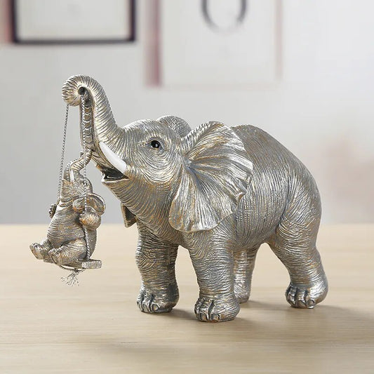 Elephant Father And Baby Resin Figurine