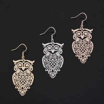 Owl Rose Gold Color Drop Earrings