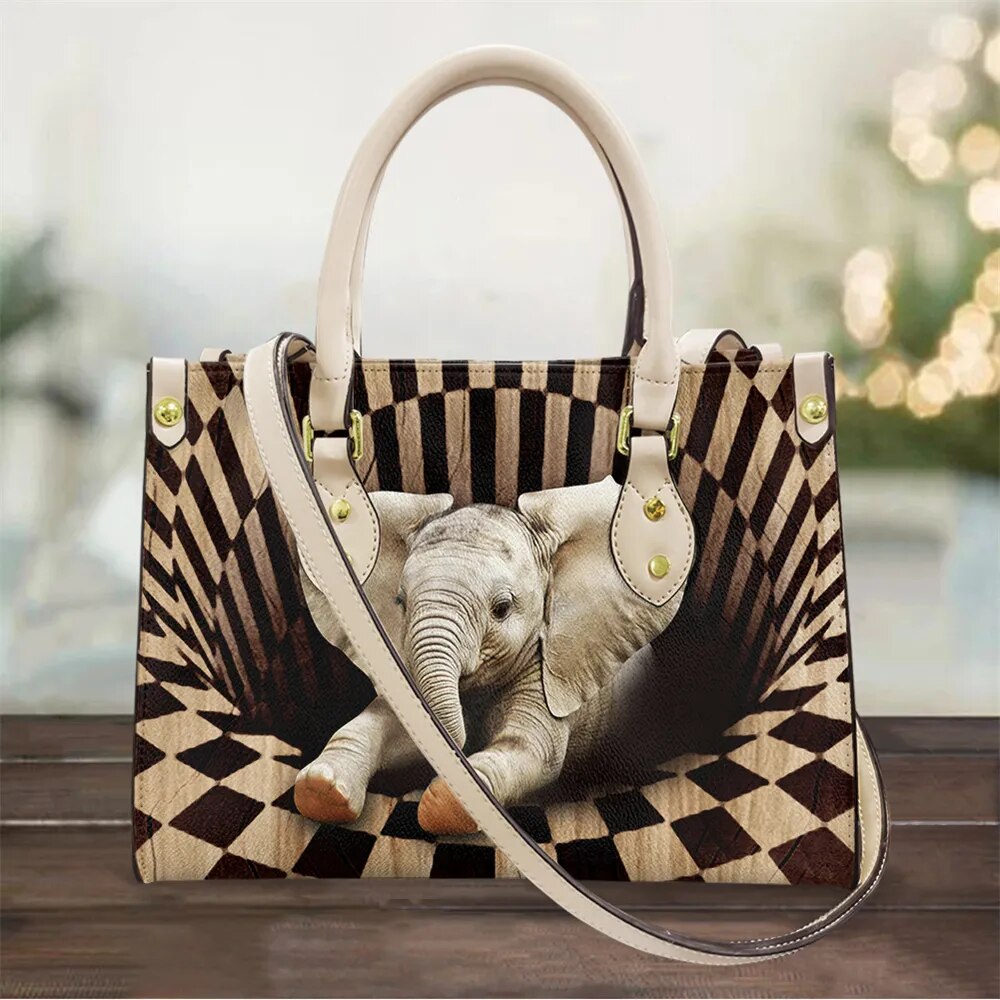 Elephant Plaid Printed Tote Bag