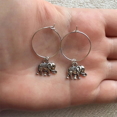Elephant Earrings Hoop Charms Stainless Steel