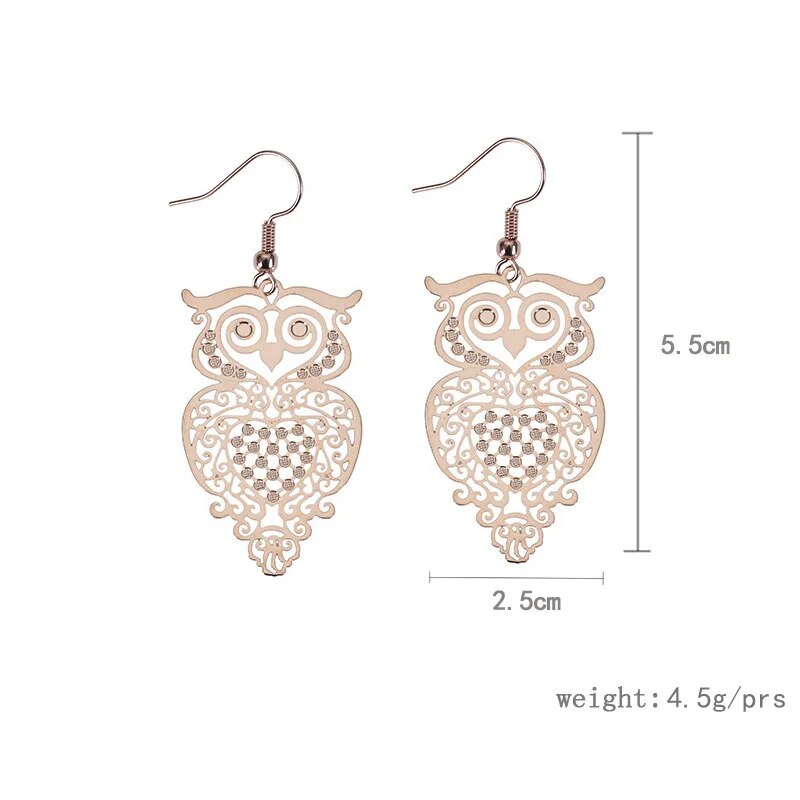 Owl Rose Gold Color Drop Earrings