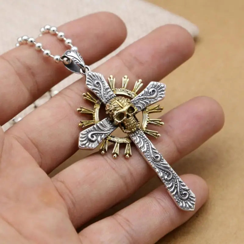 Skull Cross Pendant Gold Color Necklace