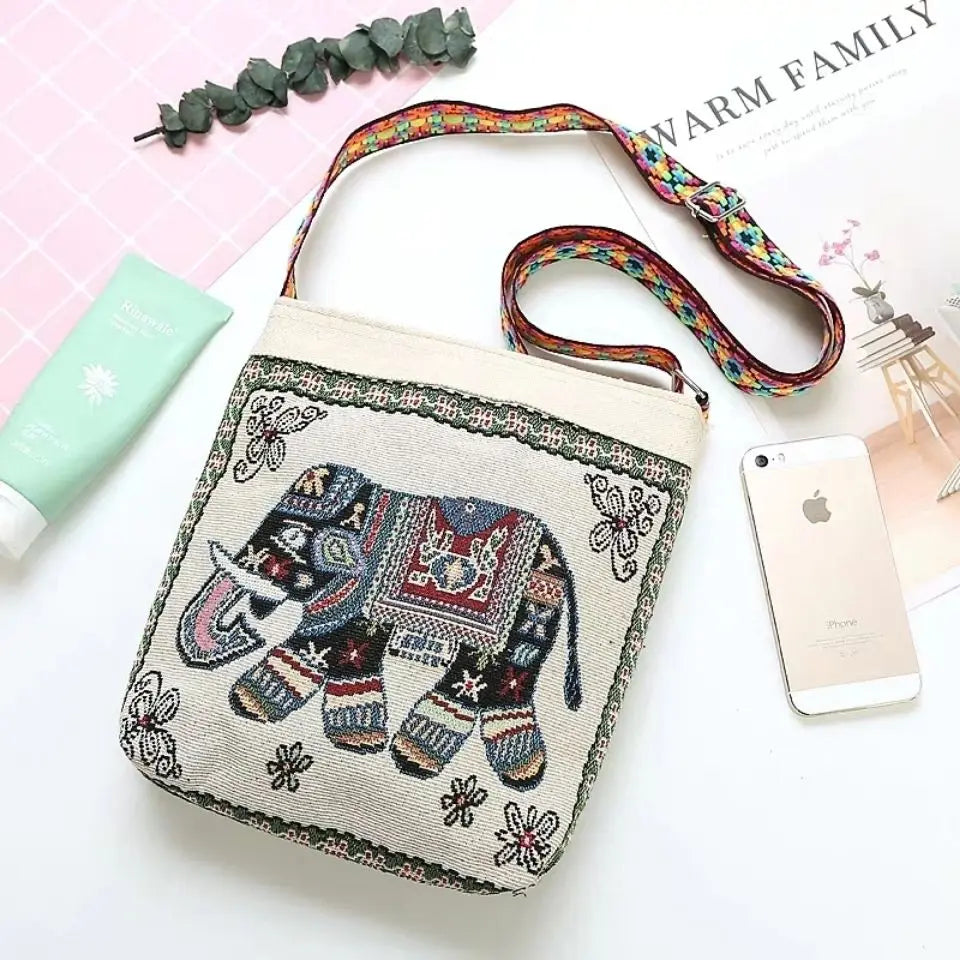 Elephant Embroidery Small Square Bag Shoulder Bag