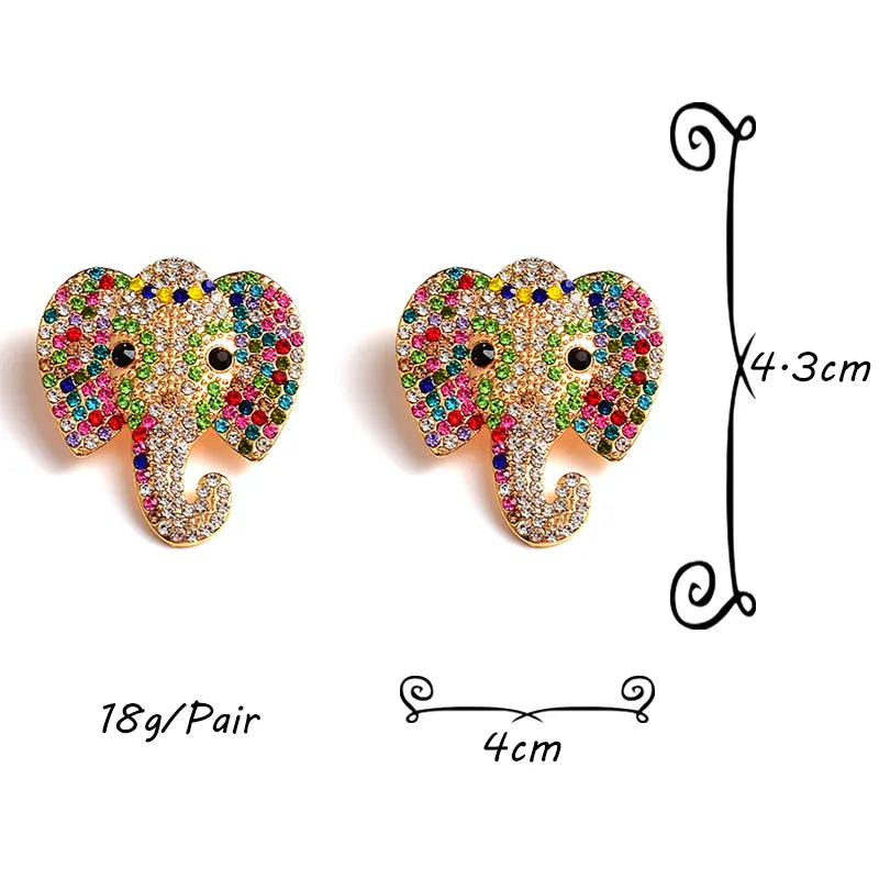 Elephant Colorful Crystal Metal Drop Earrings