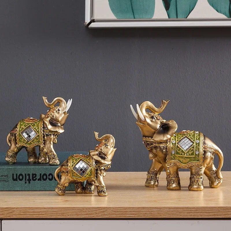 Elephant Gold Color Statue Resin Ornaments