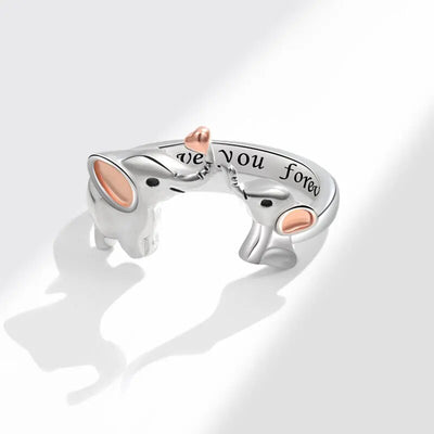 Elephant Mother Child Ring Silver Color