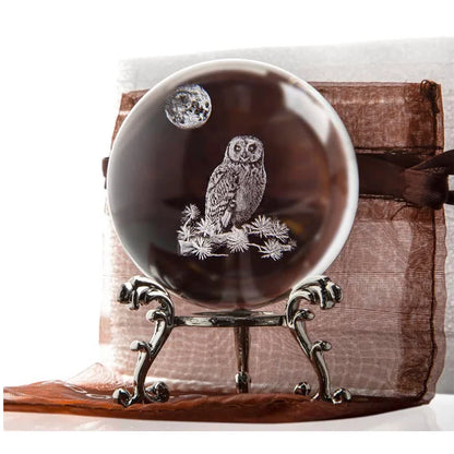 Owl 3D Laser Crystal Ball Figurines Glass