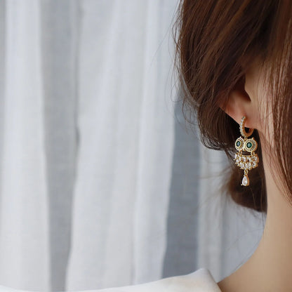 Owl Cubic Zircon Stud Earrings Gold Plated Earrings