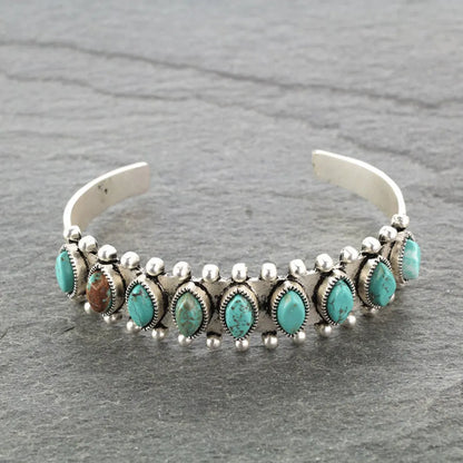 Native Antique Silver Color Natural Stone Bracelet