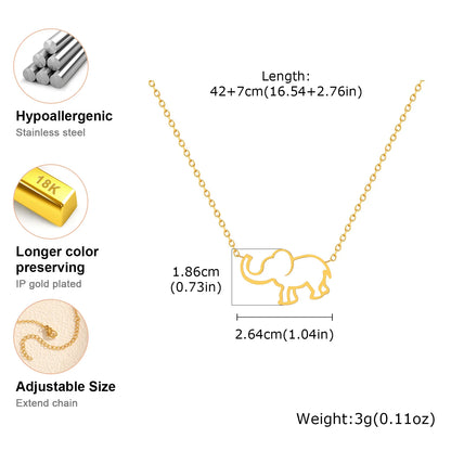 Elephant Necklace Cute Hollow Chain Stainless Steel