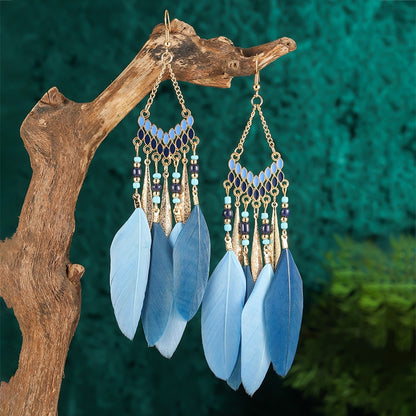 Native Feather Earrings Dangle Beaded