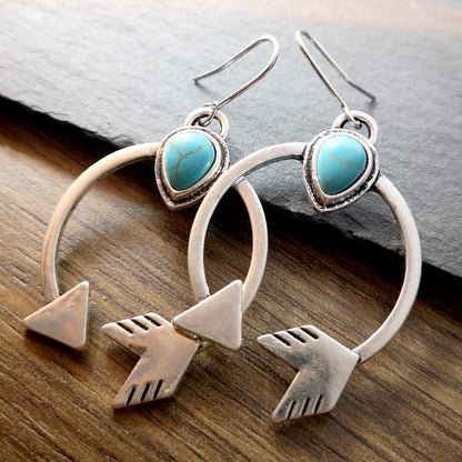 Native Turquoise Arrow Hoop Drop Earrings