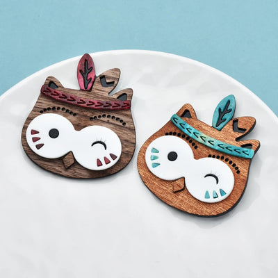 Owl Wooden Brooches Pins