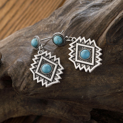 Native Dangle Turquoise Stone Earrings Boho Bohemian