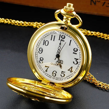 Owl White Dial Golden Quartz Pocket Watch