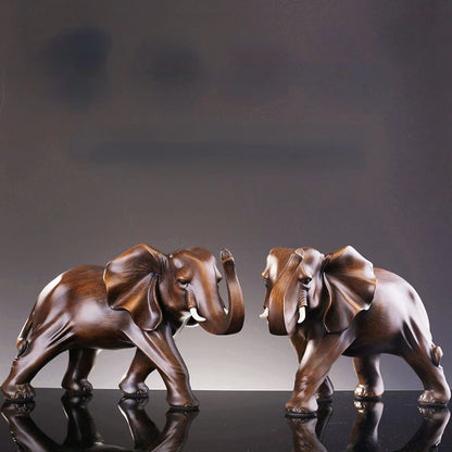 Elephant Resin Statue Wooden Color