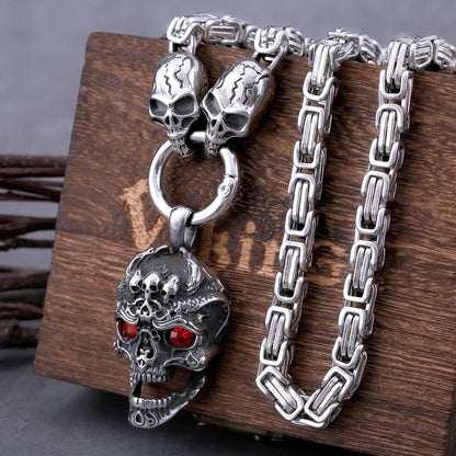 Skull Red Eye Pendant Stainless Steel Necklace