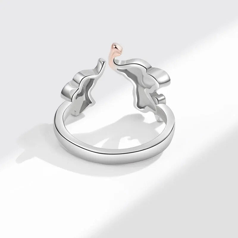 Elephant Mother Child Ring Silver Color