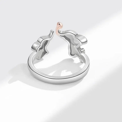 Elephant Mother Child Ring Silver Color