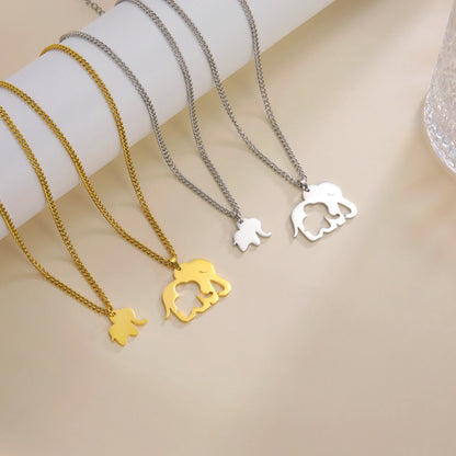 Elephant Family Pendant Stainless Steel Necklace Gold Color