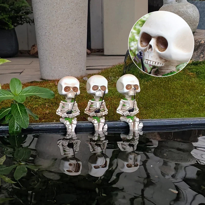 Skull Skeleton Fishing Statue Resin