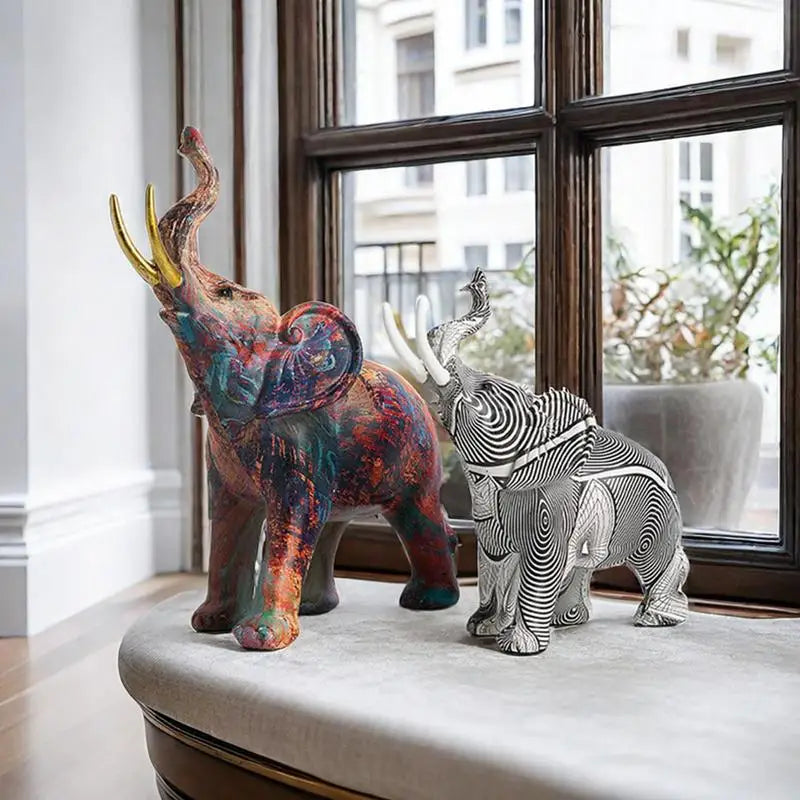 Elephant Figurines Resin Colorful Transfer Printed Ornaments