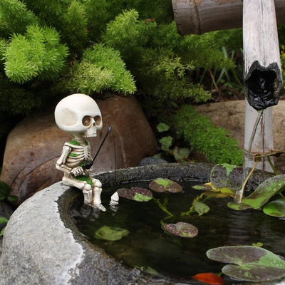 Skull Skeleton Fishing Statue Resin
