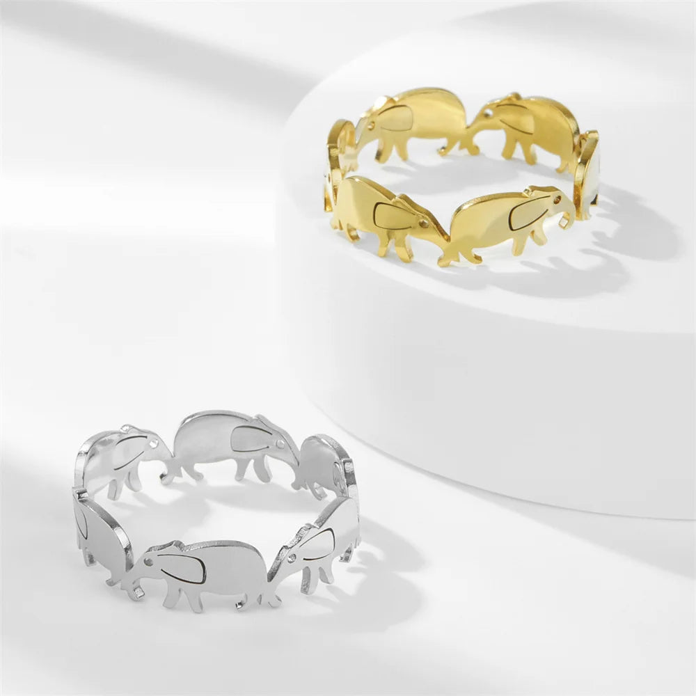 Elephant Open Rings Gold Color Stainless Steel