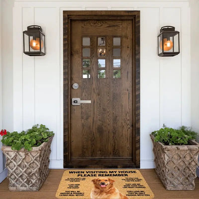 Dog Doormat Decor Print "Please Remember Golden Retriever Dogs House Rules" Flannel Mats Non-Slip 3D Soft Flannel